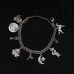 Retired JAMES AVERY Silver 925 Charm Bracelet, Labrador, Rose, Te Amo, Key, Frog